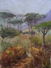 South African Artist Erna Louw - On Table Mountain - Oil on Board